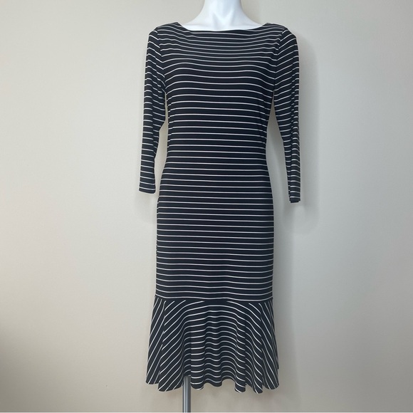 Ralph Lauren Dresses & Skirts - Lauren Ralph Lauren Black and White Striped Long Sleeve Dress with Flounced Hem